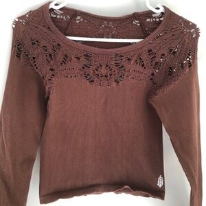 Free People - Brown Crochet Long Sleeve